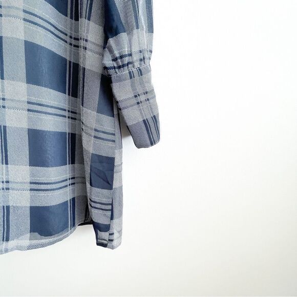 BB Dakota Plaid Dress Shift Dress Navy Gray Long Sheer Sleeve Women's S - Picture 4 of 11
